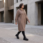 Damen Jacke Avantgarde Baumwolle Braun, gerader Schnitt, Langarm, Reißverschluss, Oversize große Größen – Rafay