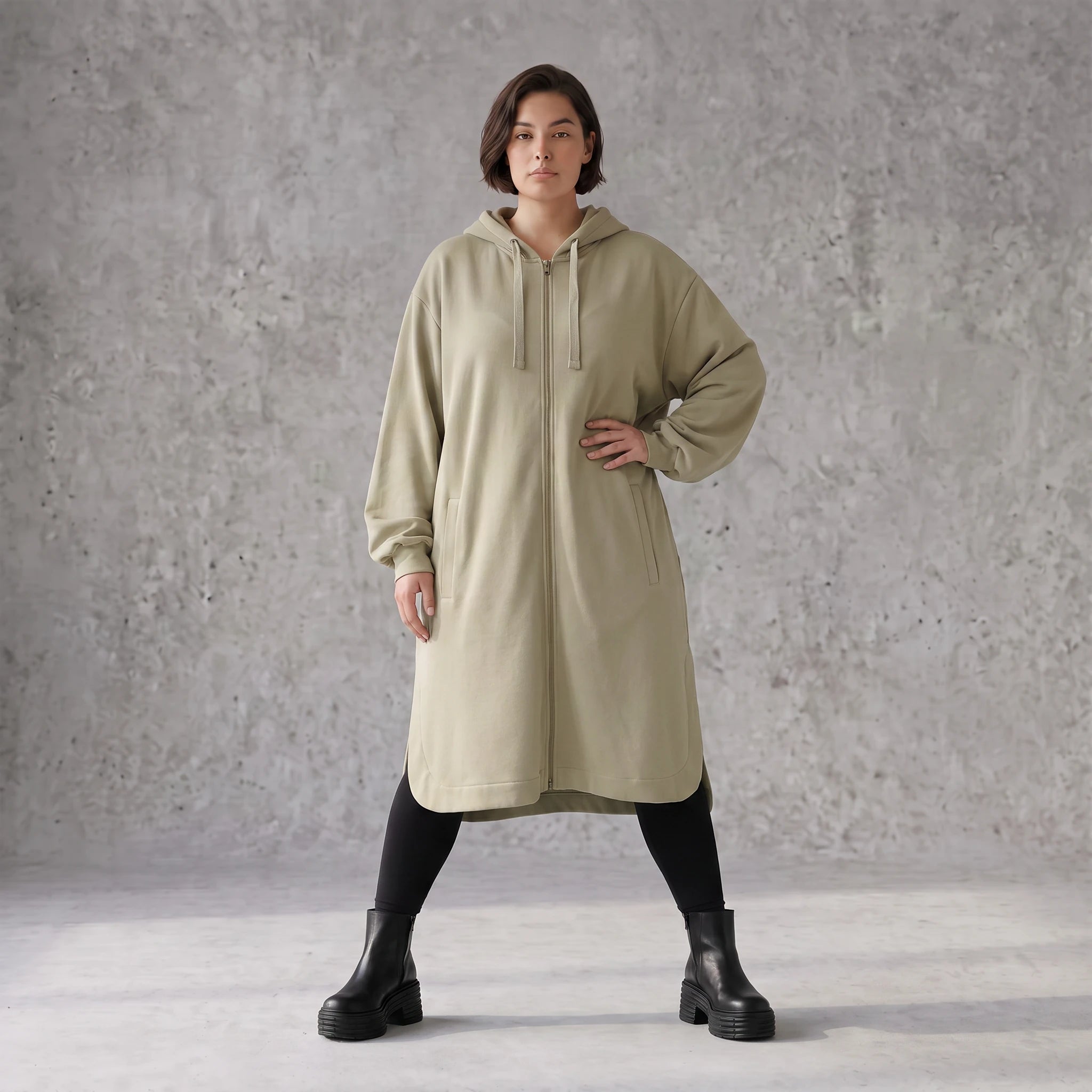Damen Jacke Avantgarde Baumwolle Beige, gerader Schnitt, Reißverschluss, Oversize große Größen – Rafay