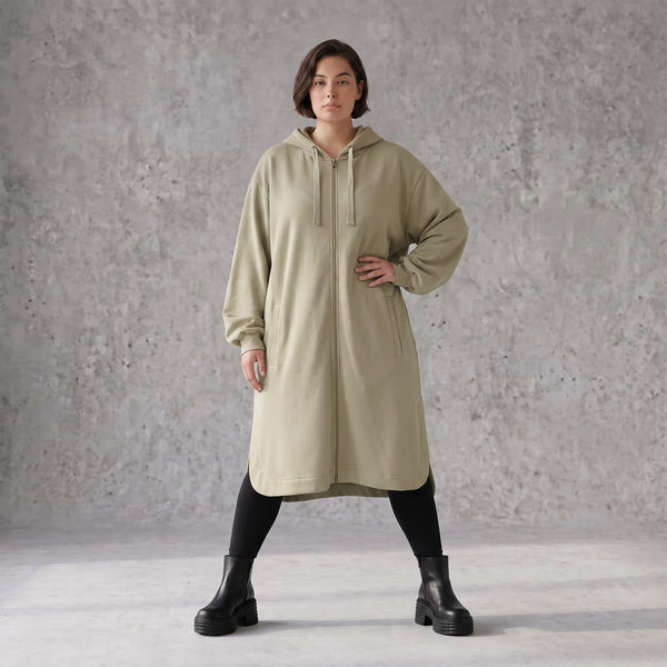 Damen Jacke Avantgarde Baumwolle Beige, gerader Schnitt, Reißverschluss, Oversize große Größen – Rafay