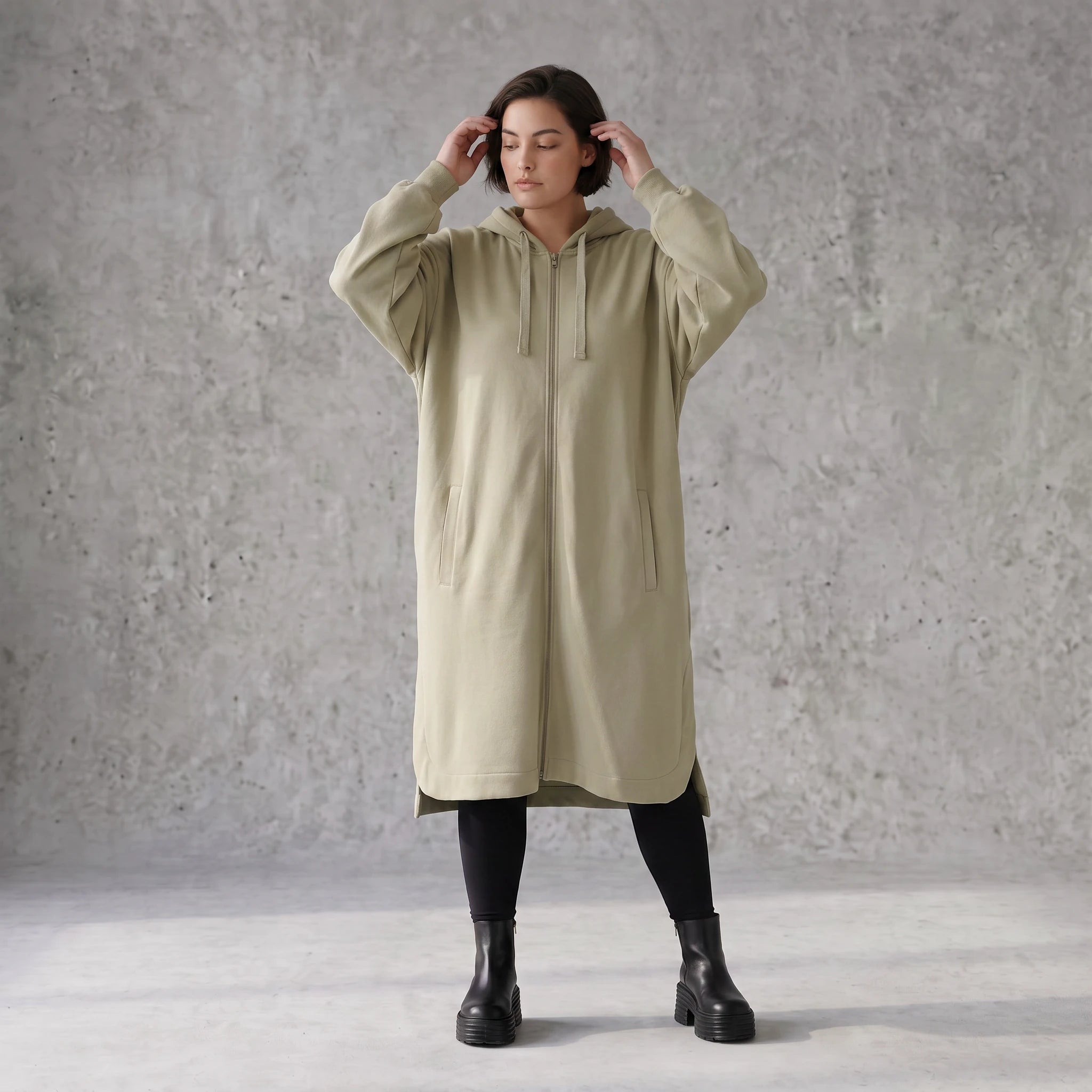 Damen Jacke Avantgarde Baumwolle Beige, gerader Schnitt, Reißverschluss, Oversize große Größen – Rafay