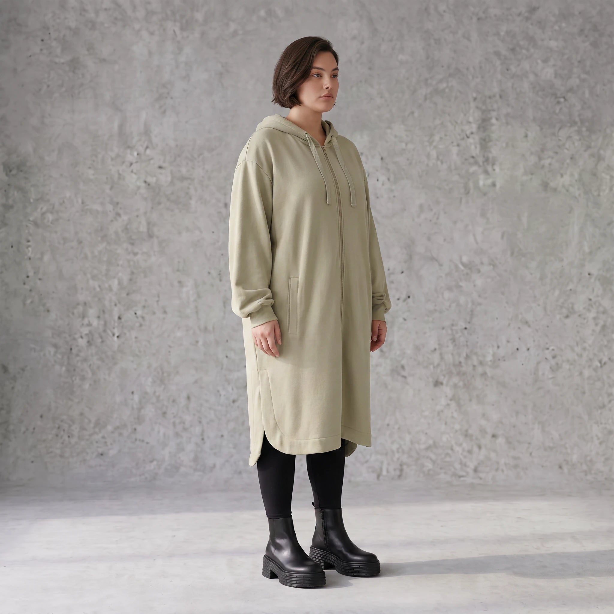 Damen Jacke Avantgarde Baumwolle Beige, gerader Schnitt, Reißverschluss, Oversize große Größen – Rafay