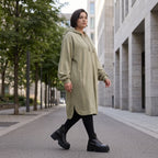 Damen Jacke Avantgarde Baumwolle Beige, gerader Schnitt, Reißverschluss, Oversize große Größen – Rafay
