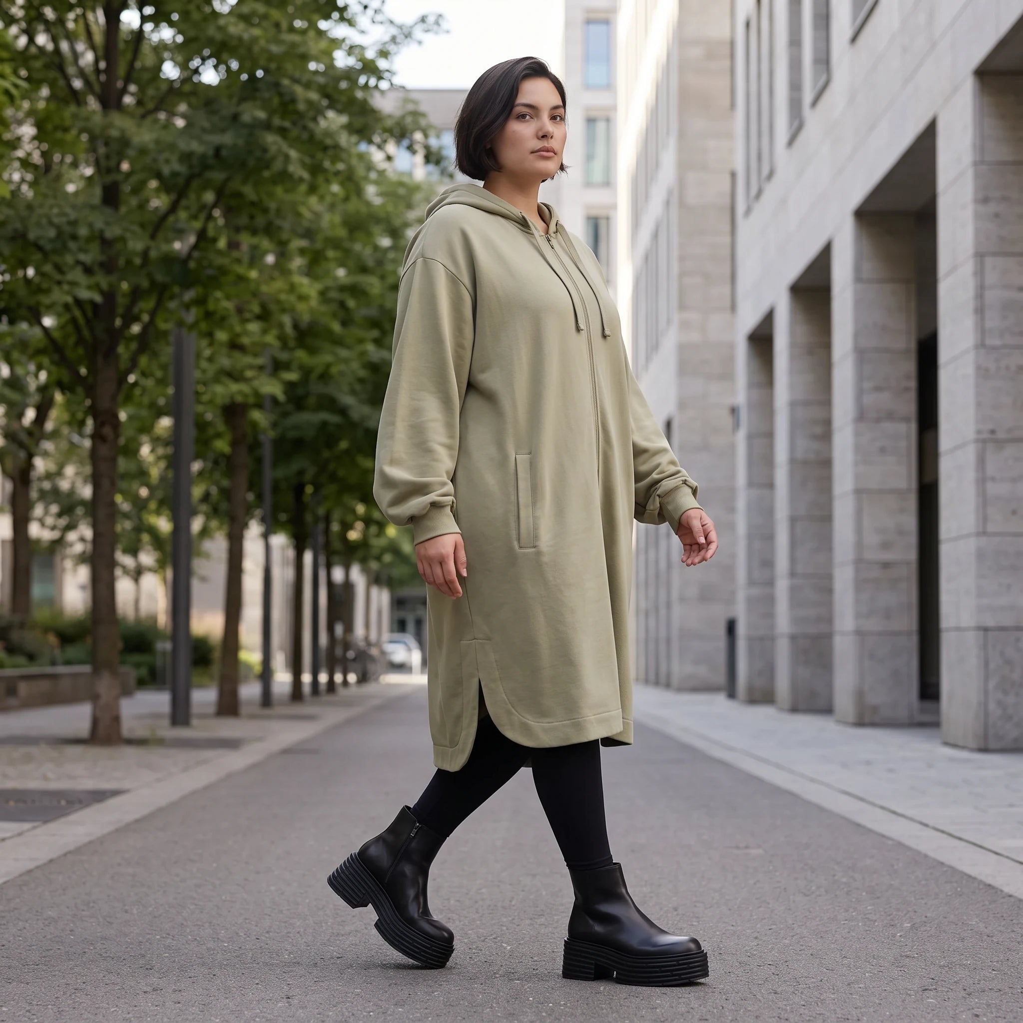 Damen Jacke Avantgarde Baumwolle Beige, gerader Schnitt, Reißverschluss, Oversize große Größen – Rafay