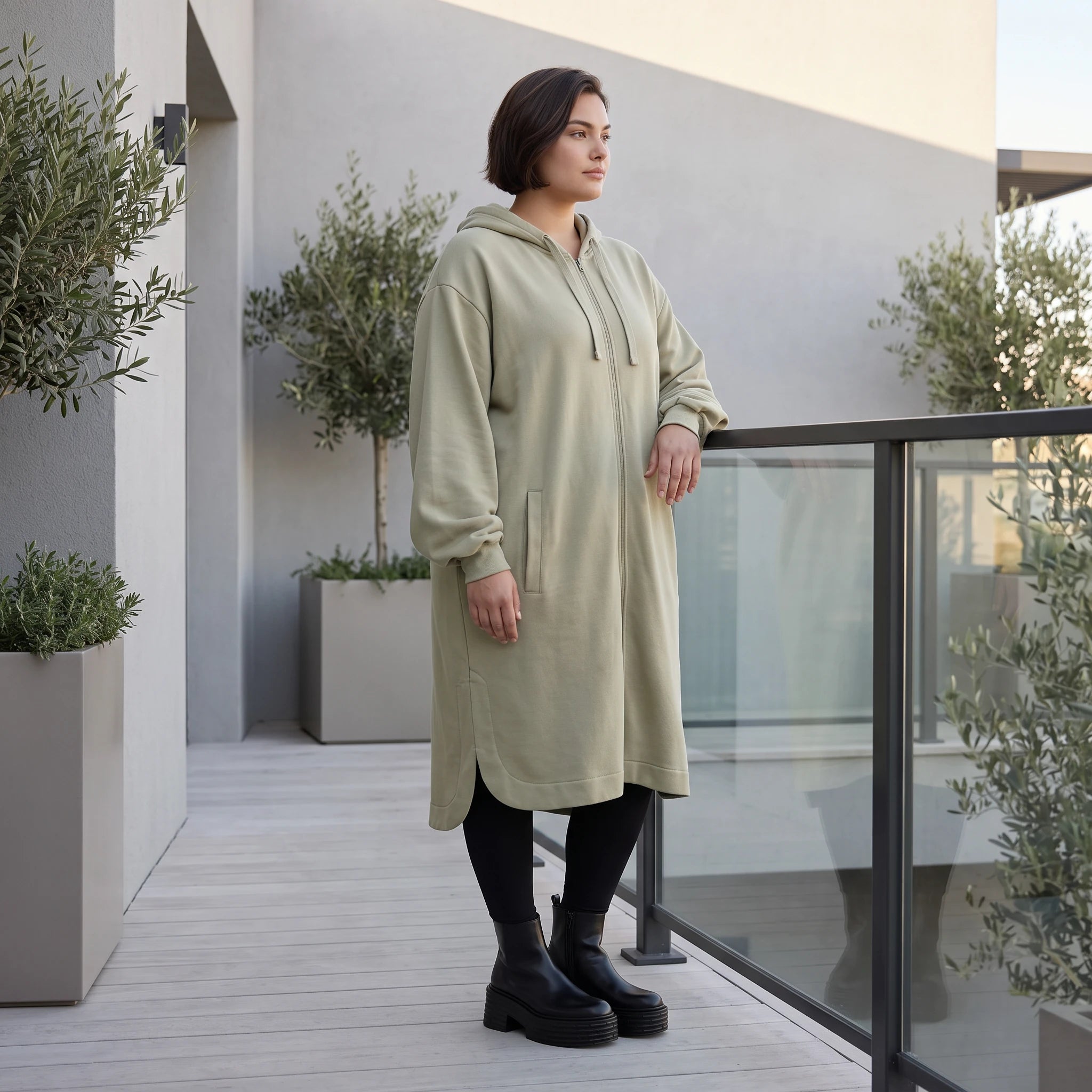 Damen Jacke Avantgarde Baumwolle Beige, gerader Schnitt, Reißverschluss, Oversize große Größen – Rafay