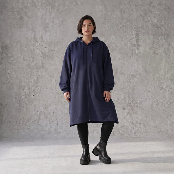 Damen Jacke Avantgarde Baumwolle Dunkelblau, gerader Schnitt, Reißverschluss, Oversize große Größen – Rafay