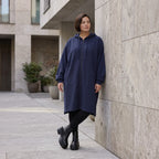 Damen Jacke Avantgarde Baumwolle Dunkelblau, gerader Schnitt, Reißverschluss, Oversize große Größen – Rafay