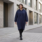 Damen Jacke Avantgarde Baumwolle Dunkelblau, gerader Schnitt, Reißverschluss, Oversize große Größen – Rafay