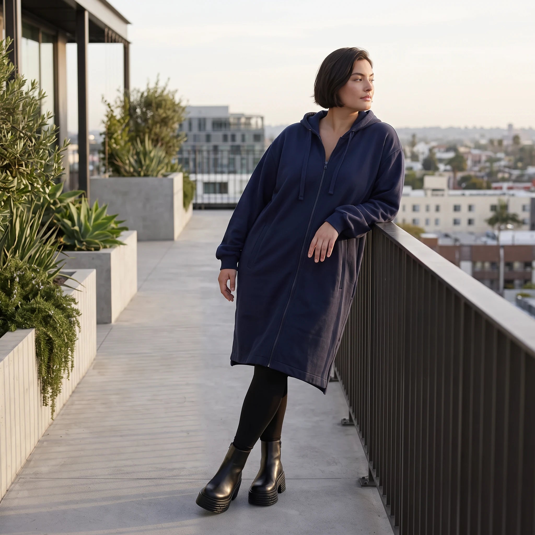 Damen Jacke Avantgarde Baumwolle Dunkelblau, gerader Schnitt, Reißverschluss, Oversize große Größen – Rafay