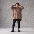 Damen Hoody Avantgarde Baumwolle Braun, gerundeter Schnitt, Kapuze, Oversize große Größen – Rafay