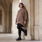 Damen Hoody Avantgarde Baumwolle Braun, gerundeter Schnitt, Kapuze, Oversize große Größen – Rafay