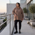 Damen Hoody Avantgarde Baumwolle Braun, gerundeter Schnitt, Kapuze, Oversize große Größen – Rafay
