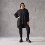 Damen Hoody Avantgarde Baumwolle Schwarz, gerundeter Schnitt, 7/8-Arm, Kapuze, Oversize große Größen – Rafay