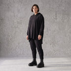 Damen Hoody Avantgarde Baumwolle Schwarz, gerundeter Schnitt, 7/8-Arm, Kapuze, Oversize große Größen – Rafay