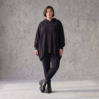 Damen Hoody Avantgarde Baumwolle Schwarz, gerundeter Schnitt, 7/8-Arm, Kapuze, Oversize große Größen – Rafay