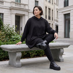 Damen Hoody Avantgarde Baumwolle Schwarz, gerundeter Schnitt, 7/8-Arm, Kapuze, Oversize große Größen – Rafay
