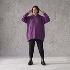 Damen Hoody Avantgarde Baumwolle Lila, gerundeter Schnitt, 7/8-Arm, Kapuze, Oversize große Größen – Rafay