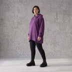 Damen Hoody Avantgarde Baumwolle Lila, gerundeter Schnitt, 7/8-Arm, Kapuze, Oversize große Größen – Rafay