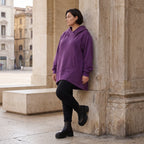Damen Hoody Avantgarde Baumwolle Lila, gerundeter Schnitt, 7/8-Arm, Kapuze, Oversize große Größen – Rafay