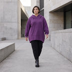 Damen Hoody Avantgarde Baumwolle Lila, gerundeter Schnitt, 7/8-Arm, Kapuze, Oversize große Größen – Rafay