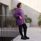 Damen Hoody Avantgarde Baumwolle Lila, gerundeter Schnitt, 7/8-Arm, Kapuze, Oversize große Größen – Rafay
