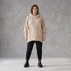 Damen Hoody Avantgarde Baumwolle Sand, gerundeter Schnitt, 7/8-Arm, Kapuze, Oversize große Größen – Rafay