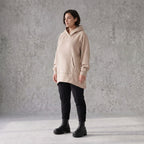 Damen Hoody Avantgarde Baumwolle Sand, gerundeter Schnitt, 7/8-Arm, Kapuze, Oversize große Größen – Rafay