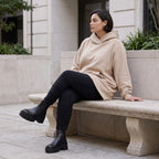 Damen Hoody Avantgarde Baumwolle Sand, gerundeter Schnitt, 7/8-Arm, Kapuze, Oversize große Größen – Rafay