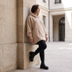 Damen Hoody Avantgarde Baumwolle Sand, gerundeter Schnitt, 7/8-Arm, Kapuze, Oversize große Größen – Rafay