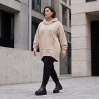 Damen Hoody Avantgarde Baumwolle Sand, gerundeter Schnitt, 7/8-Arm, Kapuze, Oversize große Größen – Rafay