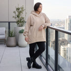Damen Hoody Avantgarde Baumwolle Sand, gerundeter Schnitt, 7/8-Arm, Kapuze, Oversize große Größen – Rafay