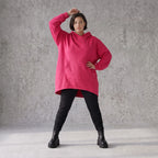 Damen Hoody Avantgarde Baumwolle Pink, gerundeter Schnitt, Kapuze, Oversize große Größen – Rafay