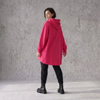 Damen Hoody Avantgarde Baumwolle Pink, gerundeter Schnitt, Kapuze, Oversize große Größen – Rafay