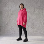 Damen Hoody Avantgarde Baumwolle Pink, gerundeter Schnitt, Kapuze, Oversize große Größen – Rafay