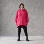 Damen Hoody Avantgarde Baumwolle Pink, gerundeter Schnitt, Kapuze, Oversize große Größen – Rafay