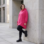 Damen Hoody Avantgarde Baumwolle Pink, gerundeter Schnitt, Kapuze, Oversize große Größen – Rafay