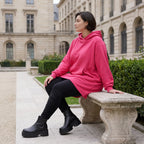 Damen Hoody Avantgarde Baumwolle Pink, gerundeter Schnitt, Kapuze, Oversize große Größen – Rafay