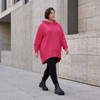 Damen Hoody Avantgarde Baumwolle Pink, gerundeter Schnitt, Kapuze, Oversize große Größen – Rafay
