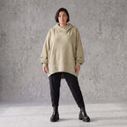Damen Hoody Avantgarde Baumwolle Beige, gerundeter Schnitt, 7/8-Arm, Kapuze, Oversize große Größen – Rafay
