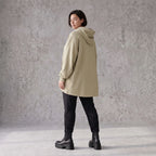 Damen Hoody Avantgarde Baumwolle Beige, gerundeter Schnitt, 7/8-Arm, Kapuze, Oversize große Größen – Rafay