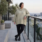 Damen Hoody Avantgarde Baumwolle Beige, gerundeter Schnitt, 7/8-Arm, Kapuze, Oversize große Größen – Rafay