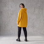 Damen Hoody Avantgarde Baumwolle Senfgelb, gerundeter Schnitt, 7/8-Arm, Kapuze, Oversize große Größen – Rafay