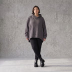 Damen Hoody Avantgarde Baumwolle Dunkelgrau, gerundeter Schnitt, Kapuze, Oversize große Größen – Rafay