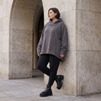Damen Hoody Avantgarde Baumwolle Dunkelgrau, gerundeter Schnitt, Kapuze, Oversize große Größen – Rafay