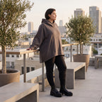 Damen Hoody Avantgarde Baumwolle Dunkelgrau, gerundeter Schnitt, Kapuze, Oversize große Größen – Rafay