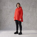 Damen Hoody Avantgarde Baumwolle Rot, gerundeter Schnitt, 7/8-Arm, Kapuze, Oversize große Größen – Rafay