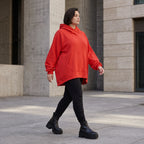 Damen Hoody Avantgarde Baumwolle Rot, gerundeter Schnitt, 7/8-Arm, Kapuze, Oversize große Größen – Rafay