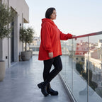 Damen Hoody Avantgarde Baumwolle Rot, gerundeter Schnitt, 7/8-Arm, Kapuze, Oversize große Größen – Rafay