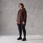 Damen Hoody Avantgarde Baumwolle Schokobraun, gerundeter Schnitt, 7/8-Arm, Kapuze, Oversize große Größen – Rafay