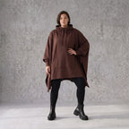 Damen Poncho Avantgarde Baumwolle Schokobraun, kastiger Schnitt, Kapuze, Oversize große Größen – Rafay