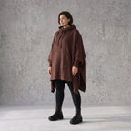 Damen Poncho Avantgarde Baumwolle Schokobraun, kastiger Schnitt, Kapuze, Oversize große Größen – Rafay